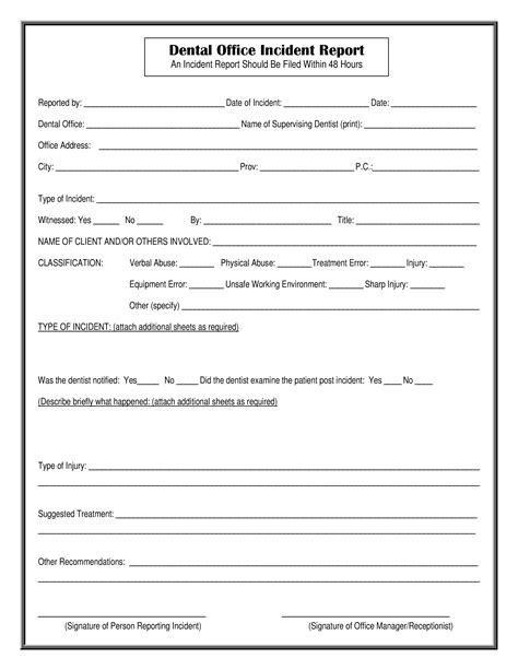 incident report template for dental office